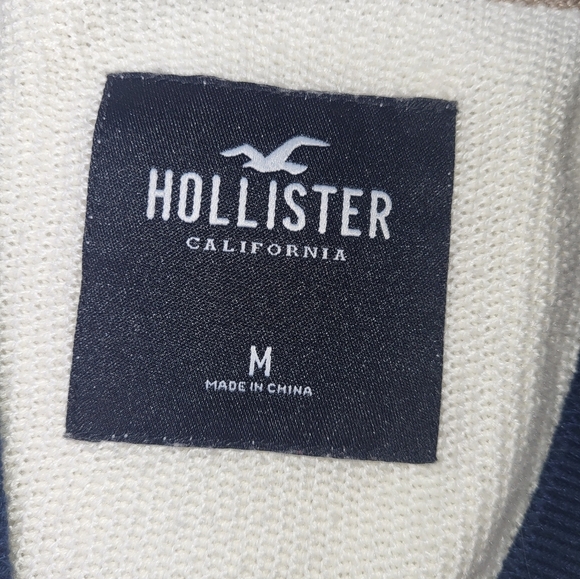 Hollister Collegiate Style Cardigan Size Medium Cream Blue Preppy Retro - Picture 9 of 10